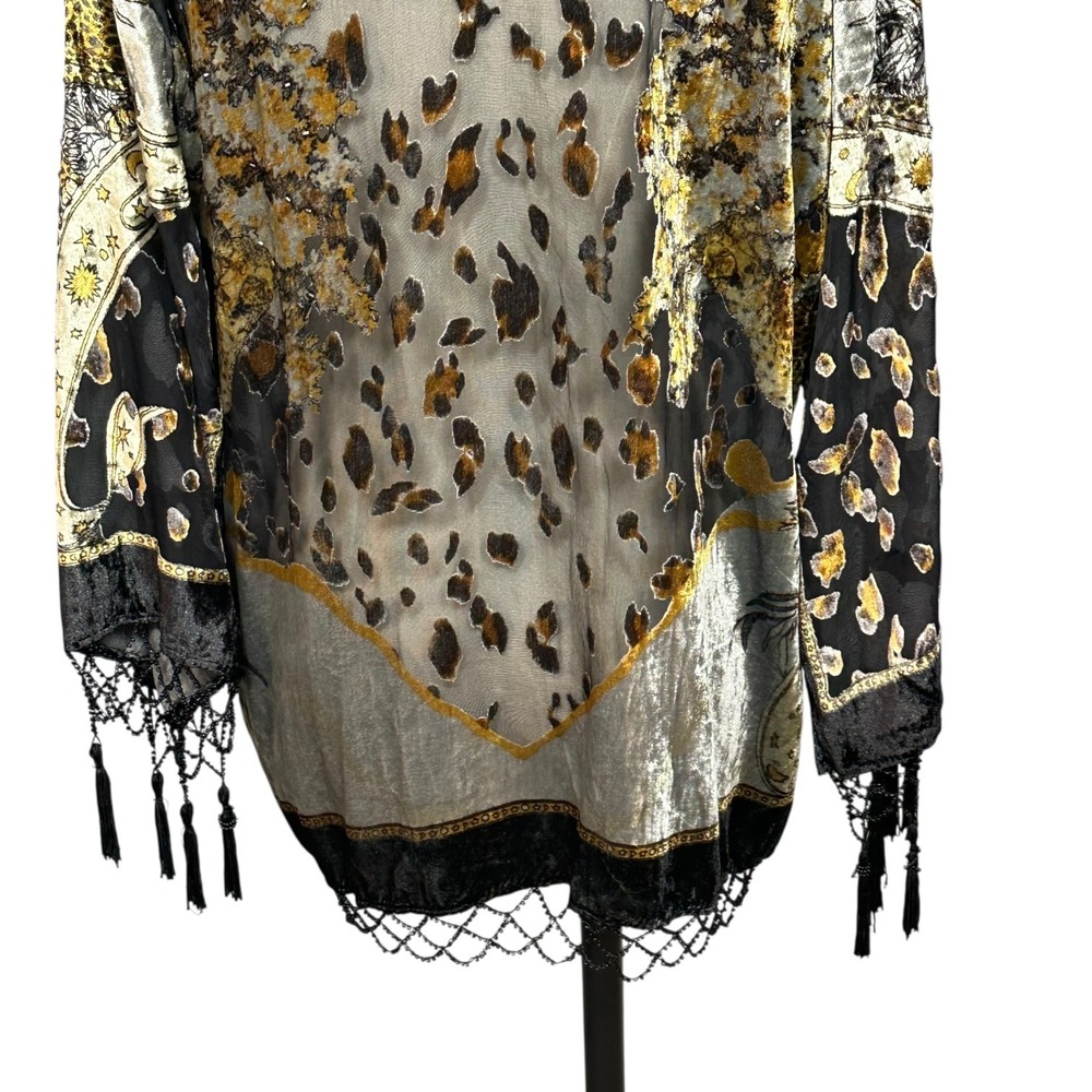 Jayley‎ Silk Blend Velvet Fringe Kimono Boho Festival Celestial Whimsigoth S-L - Picture 10 of 15